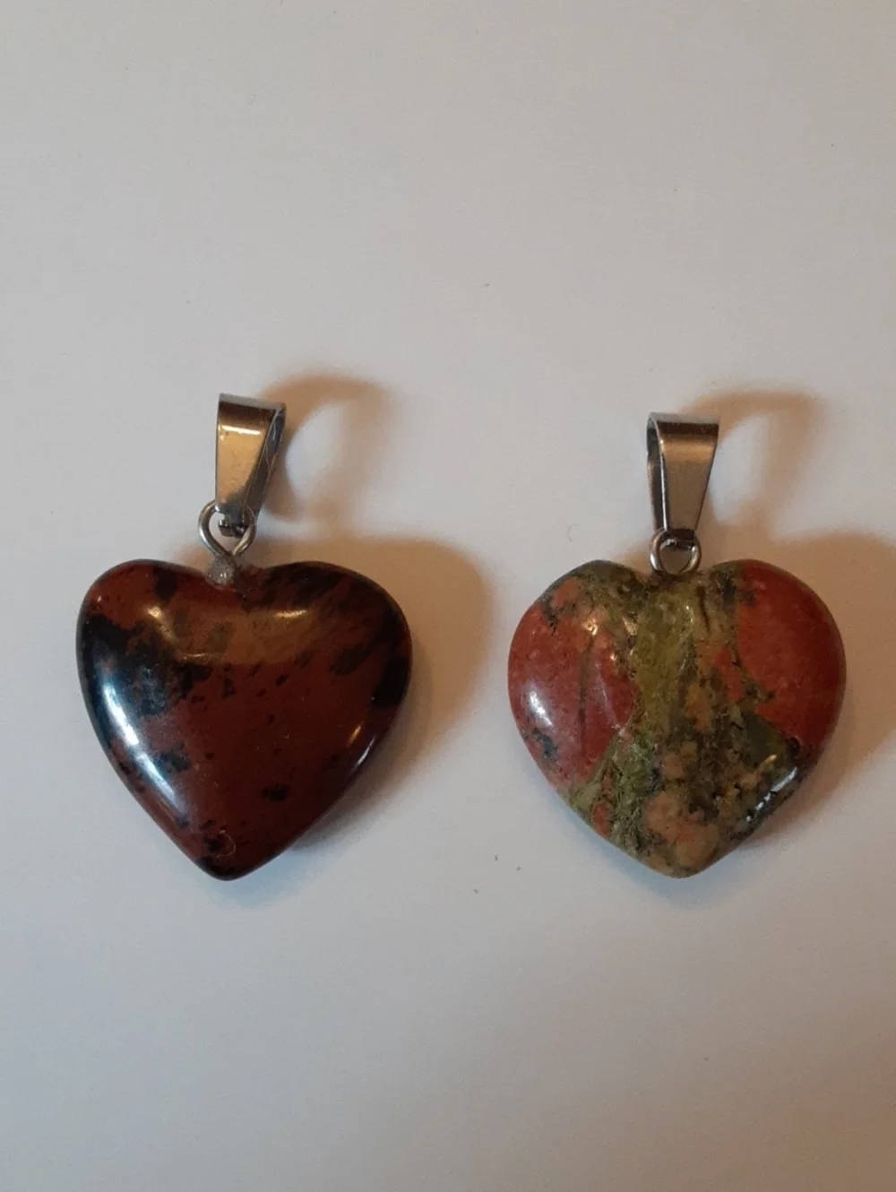 Crystal Heart Pendants Unakite Mahogany Obsidian